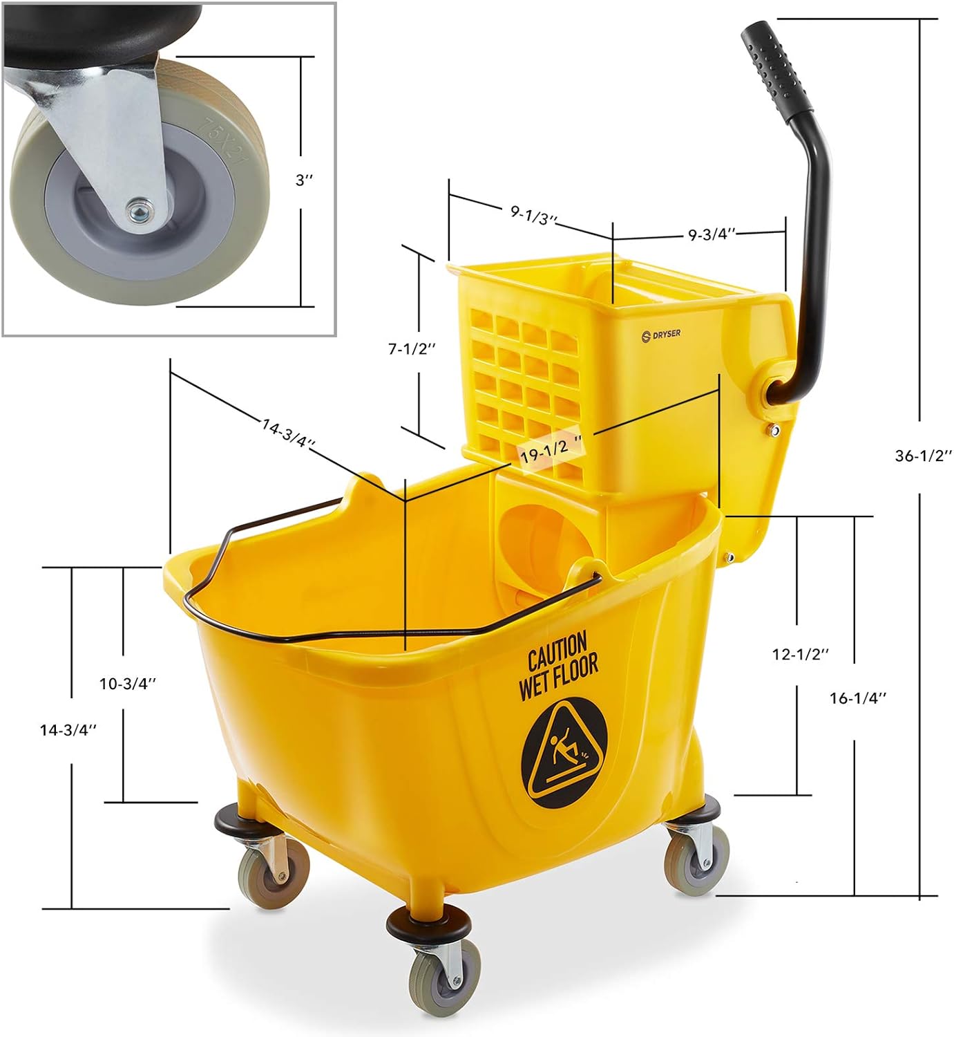 Dryser Commercial Side Press Wringer Combo Mop Bucket, 33 Quart, Blue