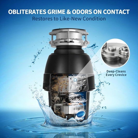 Garbage Disposal Cleaner and Deodorizer Tablets - 24 Pack (1 Year Supply), Powerful XL Foaming Odor Eliminator, Fresh Ocean Scent Sink & Garburator Freshener, Septic Safe Kitchen Drain Cleaning Care