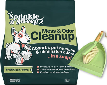 Sprinkle & Sweep: Pet Mess & Odor Cleanup - 15oz Bag - Dog Accident & Mess Clumping Powder, Remove Pee-Poop-Vomit from Hard Surfaces, Ultra-Absorbent