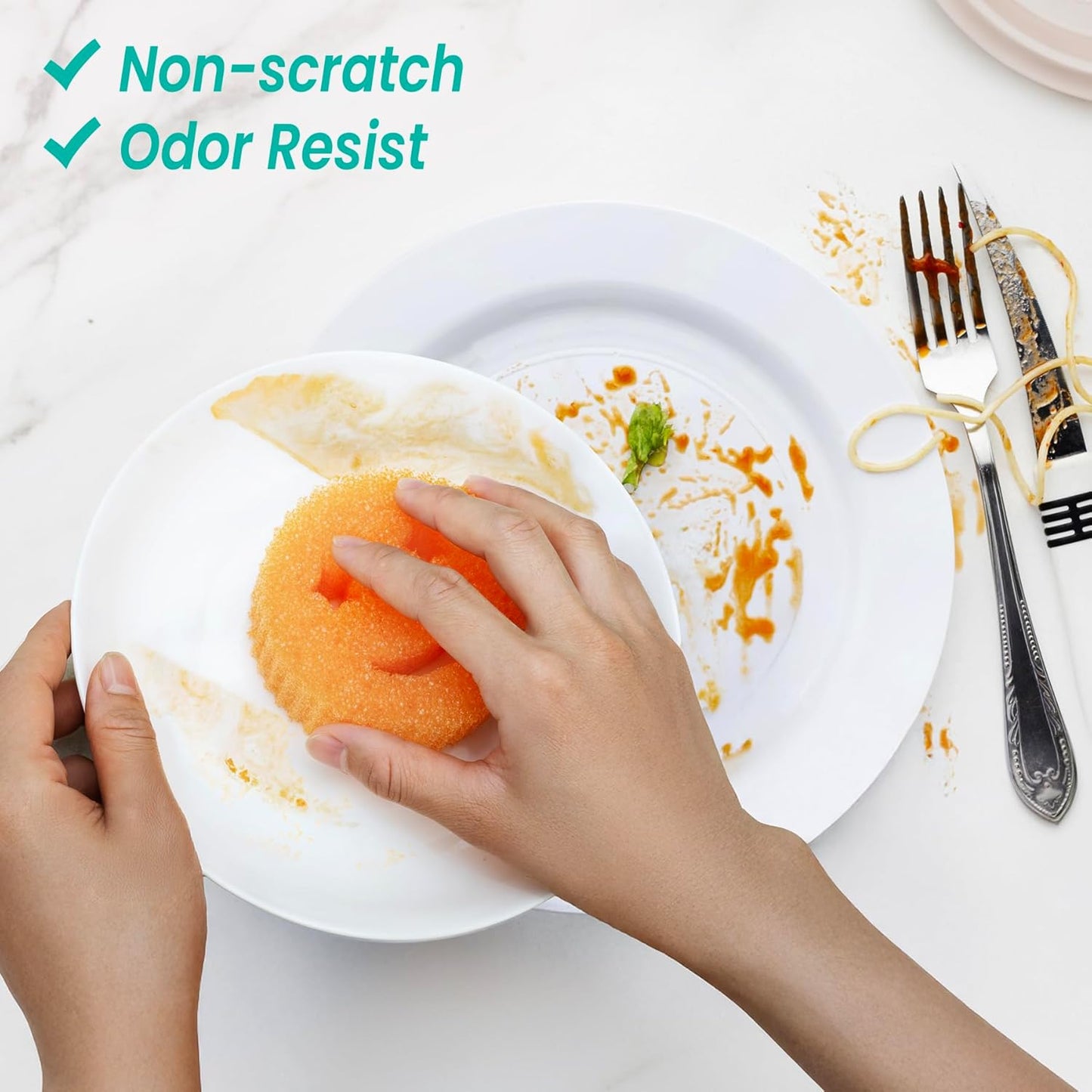 Scrub Sponge Dish Scrubber, Non Scratch Multipurpose Sponges, Temperature Controlled Dual Sided Cleaning Pads, Durable BPA Free and Odor Resistant Polymer Foam, Safe for Kitchen, Bathroom