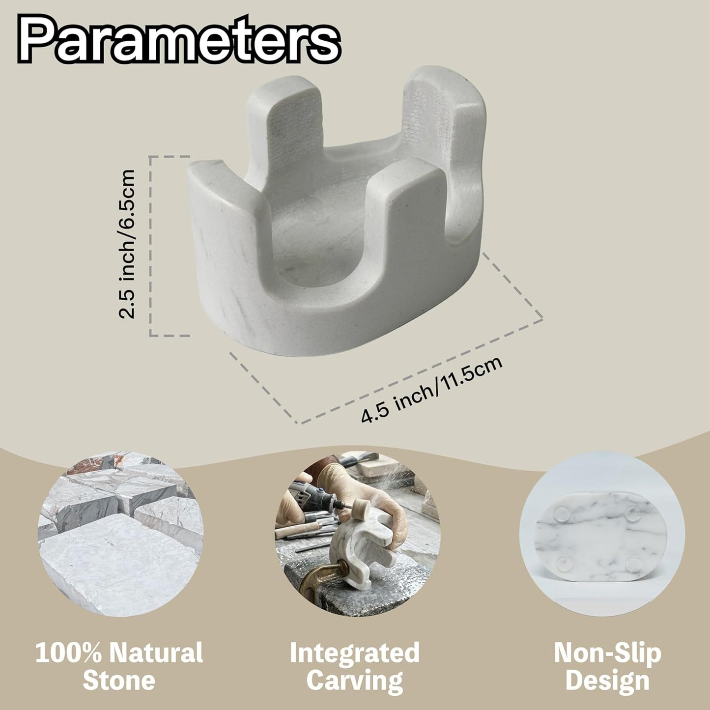 White Marble Sponge Holder for Kitchen Sink, 2-in-1 Sponge & Brush Holder with Raised Edge, 2 Slot Natural Stone Sink Caddy for Countertop, Keeps Countertops Dry, Non-Slip Base, Modern Kitchen Decor