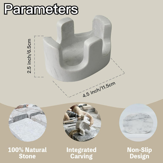 White Marble Sponge Holder for Kitchen Sink, 2-in-1 Sponge & Brush Holder with Raised Edge, 2 Slot Natural Stone Sink Caddy for Countertop, Keeps Countertops Dry, Non-Slip Base, Modern Kitchen Decor