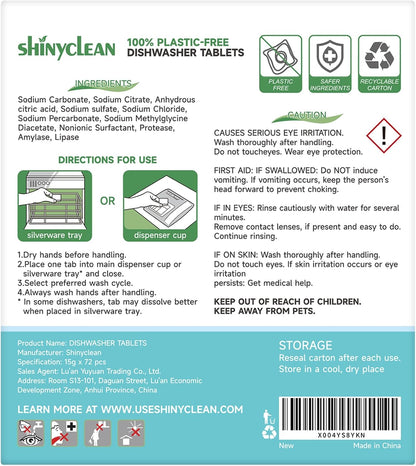 100% Plastic-Free Dishwasher Detergent Tablets, 32 Count, Free & Clear, All-in-One Dishwashing Pods, Enzyme-Powered for Stuck-On Food, Phosphate & Dye Free, Residue-Free Sparkling Shine
