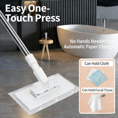 Snap Grip Mini Mop - Zero Touch No Wash Lazy Mop, Compatible with Swiffer & Face Towels, Adjustable for Wet/Dry Floors, Tile, Hardwood, Corners (5 Reusable Cloths)