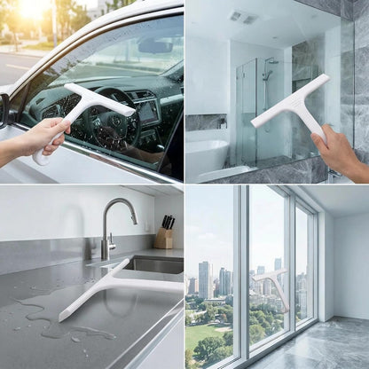 Silicone Shower Squeegee - All-in-One Design with Built-in Hook, 10 Inch Streak-Free Bathroom and car Cleaner for Glass Doors, Mirrors, Windows, Tiles Purple