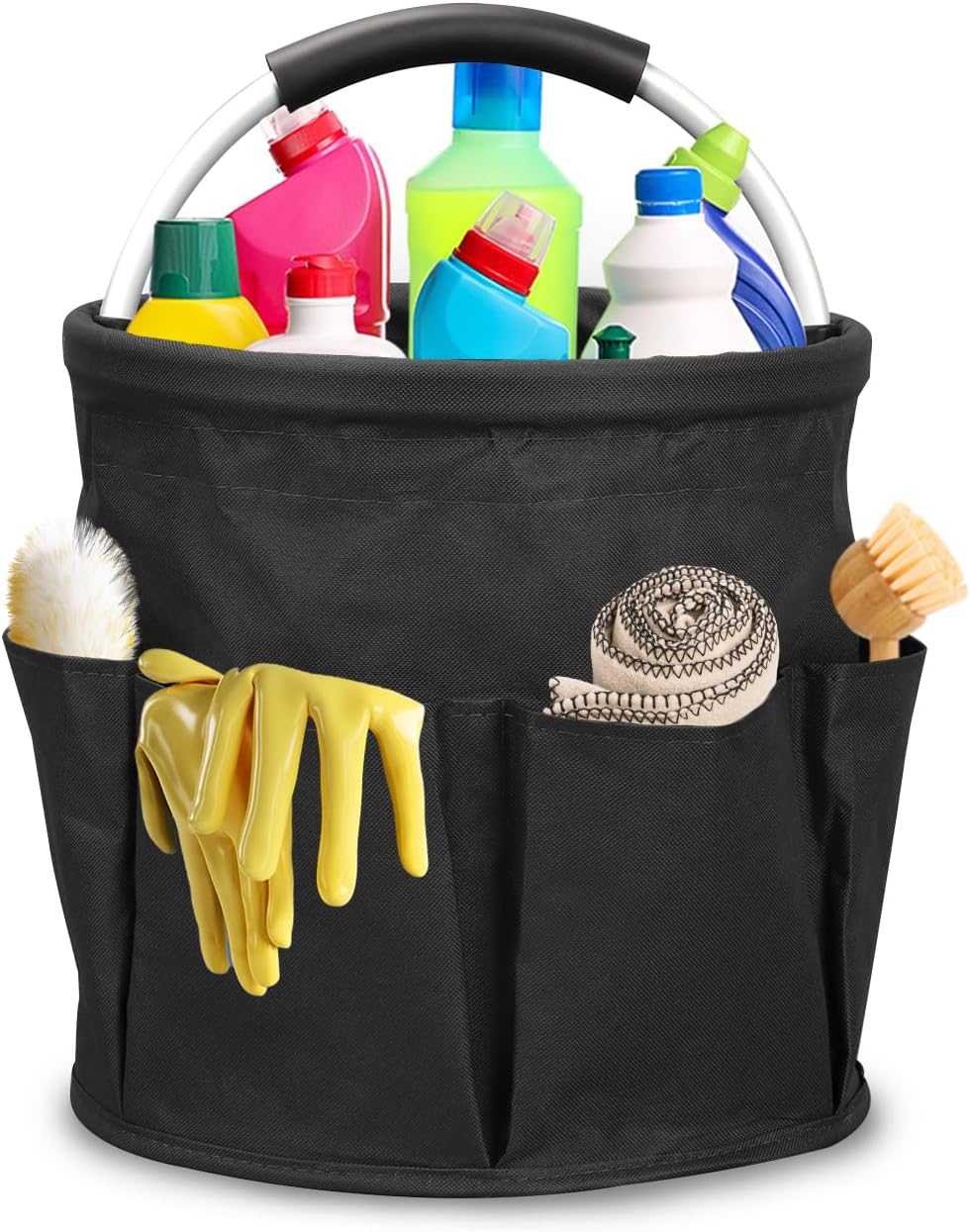 Qivine 17L Cleaning Caddy with Handle, Cleaning Supply Caddy Foldable Tool Bag Cleaning Products Organizers Portable Cleaning Bucket Organiser for Storing Towels(Blue)