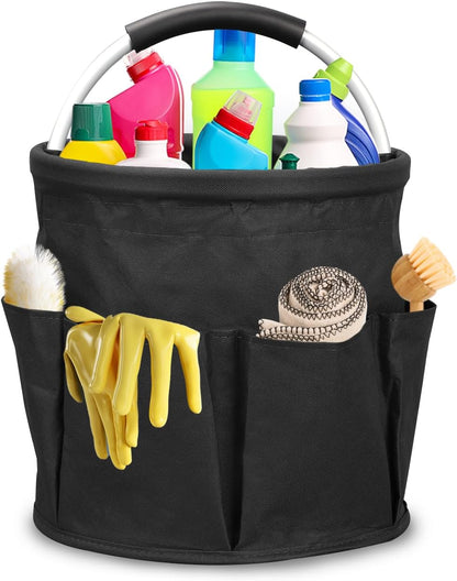 Qivine 17L Cleaning Caddy with Handle, Cleaning Supply Caddy Foldable Tool Bag Cleaning Products Organizers Portable Cleaning Bucket Organiser for Storing Towels(Blue)