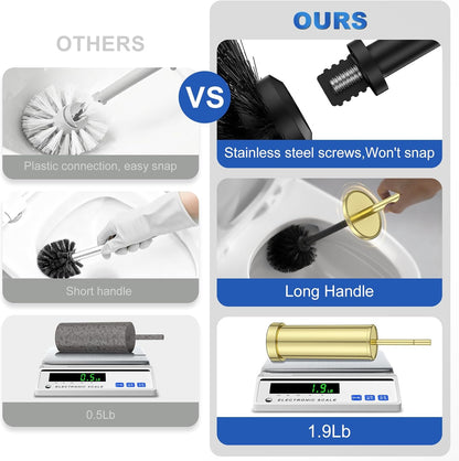 Toilet Brush and Holder Set: 304 Stainless Steel Heavy Duty Toilet Bowl Brush and Holder with Removable Inner Bowl and Splash Protection, Modern Long Handle Bathroom Cleaning Tool