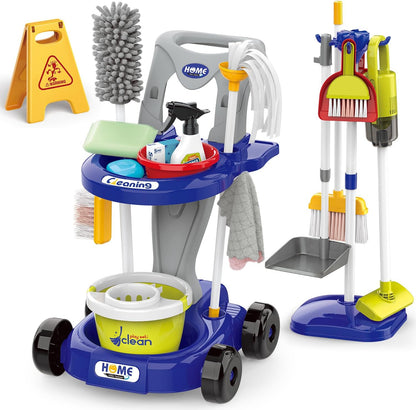 Toddler Cleaning Set，Kids Cleaning Toy Set，New 29-Piece Detachable Kids Cleaning Set for Toddlers - Pretend Play Educational Cleaning Carts (red)
