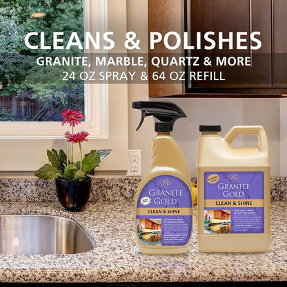 Granite Gold Clean and Shine Spray-Streak-Free Deep Cleaning & Polishing of Granite, Marble, Quartz, 24 Fl Oz (Pack of 1)