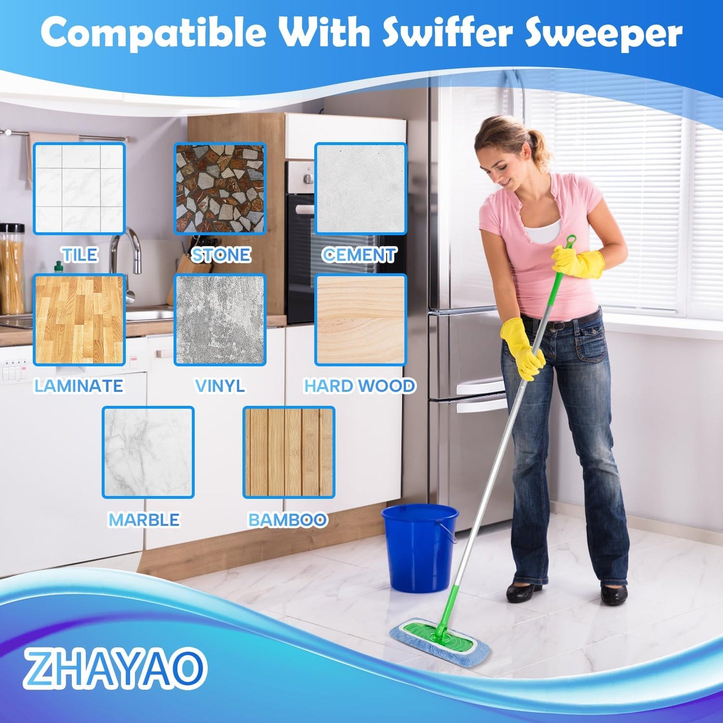 6 Pack Reusable Microfiber Mop Pads Compatible with Swiffer Sweeper, Dry Sweeping Cloths & Wet Mopping Cloths, Washable Mop Pads for Surface/Hardwood Floor Cleaning