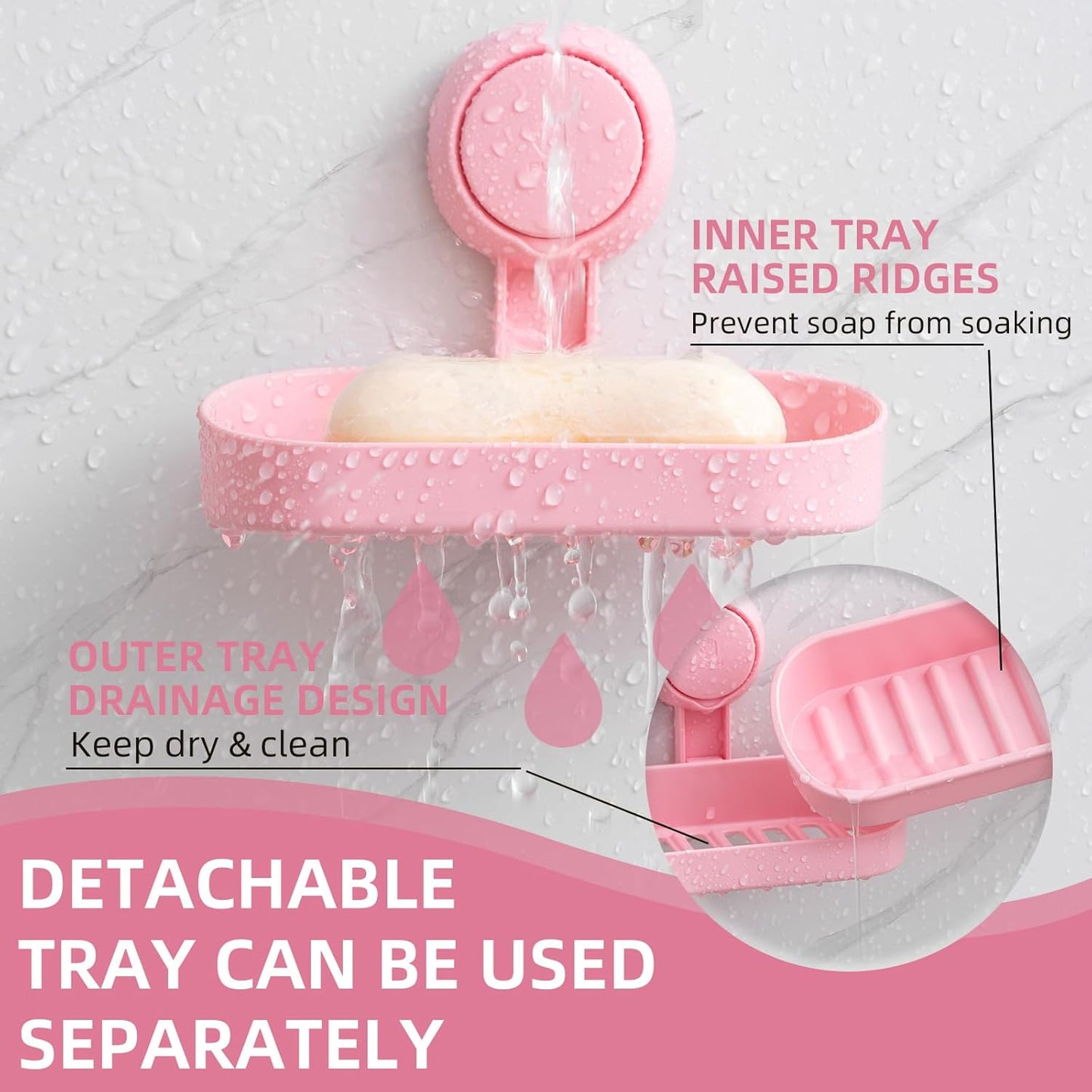 LEVERLOC Soap Holder Shower with Hooks, Bar Suction Cup Soap Dish Tray for Wall, Rust-Proof Stainless Steel Sponge Caddy for Bathroom Accessories Organizer Bathtub Kitchen Sink, Black