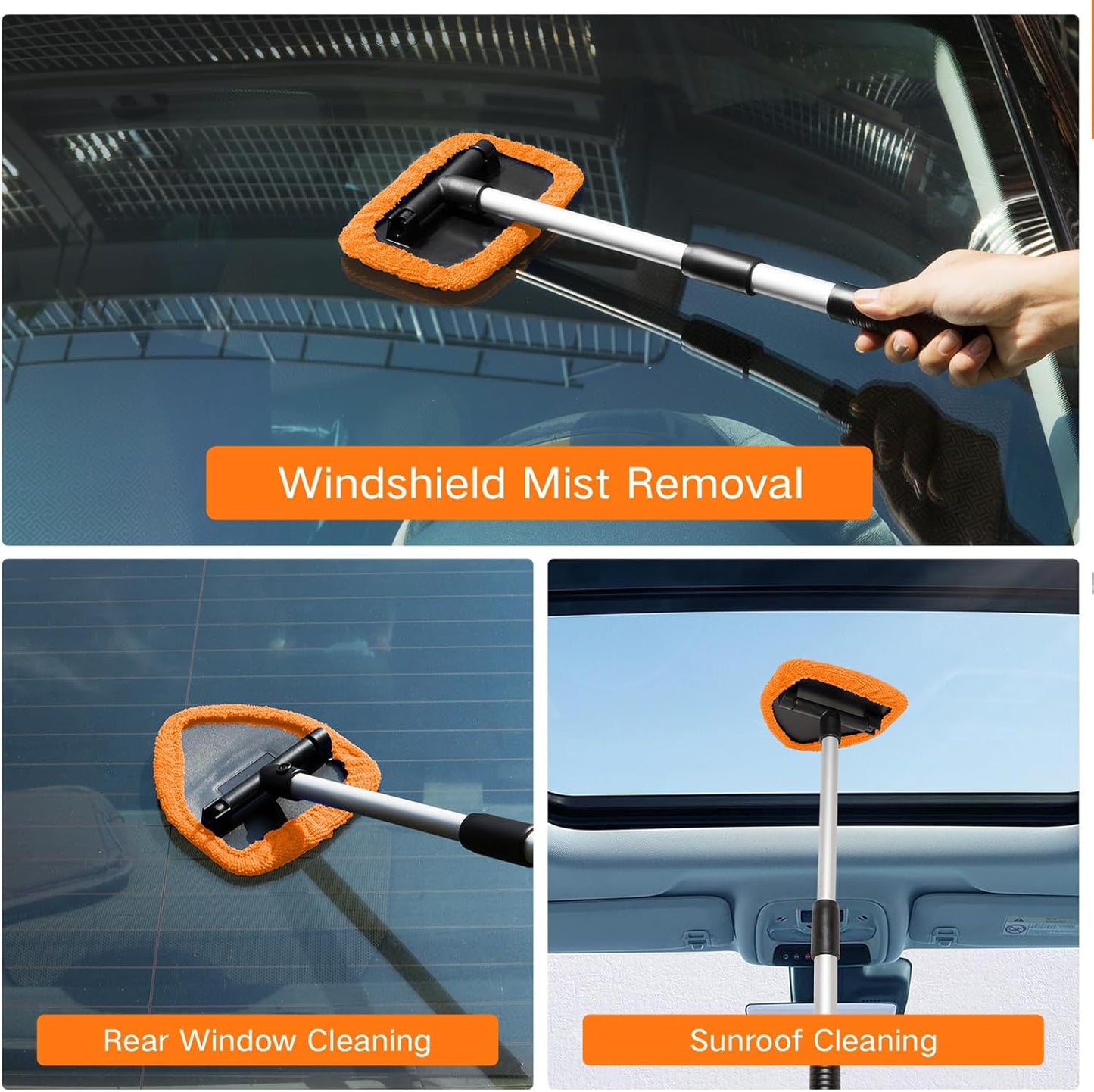 Qydipclin 11pcs Windshield Cleaner Tool, Car Window Cleaning Wash Kit with 6 Reusable Microfiber Pads 2 Spray Bottles and Extendable Handles Auto Glass Wiper Kit, Blue