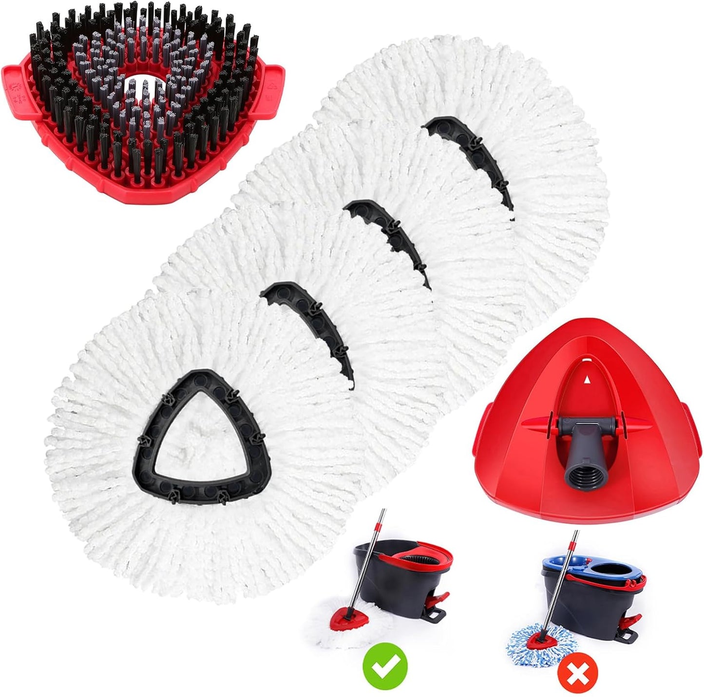 Spin Mop Scrub Brush Replacement (2 Pack +1 Base) for Ocedar RinseClean 2-Tank System – Stiff Bristles for Deep Grout & Tile Cleaning, Heavy Duty Bathroom & Kitchen Scrubber, Long-Lasting Gray Heads