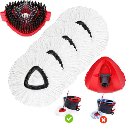 Spin Mop Scrub Brush Replacement (2 Pack +1 Base) for Ocedar RinseClean 2-Tank System – Stiff Bristles for Deep Grout & Tile Cleaning, Heavy Duty Bathroom & Kitchen Scrubber, Long-Lasting Gray Heads