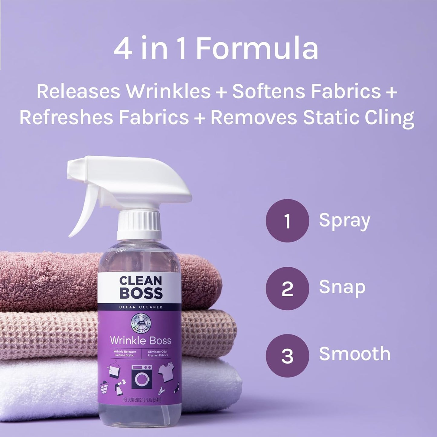 CleanBoss Wrinkle Boss Release Spray for Clothing - 2 Bottles Plus 1 Mini Travel Size Wrinkle Guard For On The Go
