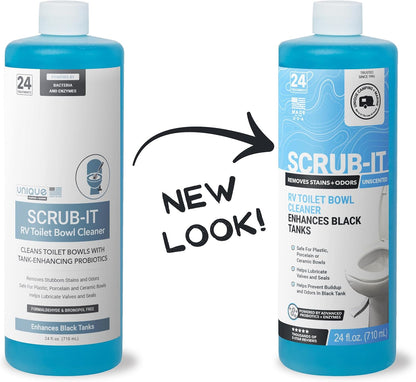 Unique Scrub-It RV Toilet Bowl Cleaner Liquid – RV Toilet Cleaner for Rimless RV Toilets, Squirt Top, Removes Stains & Odors (24 oz) Amazon Exclusive Packaging
