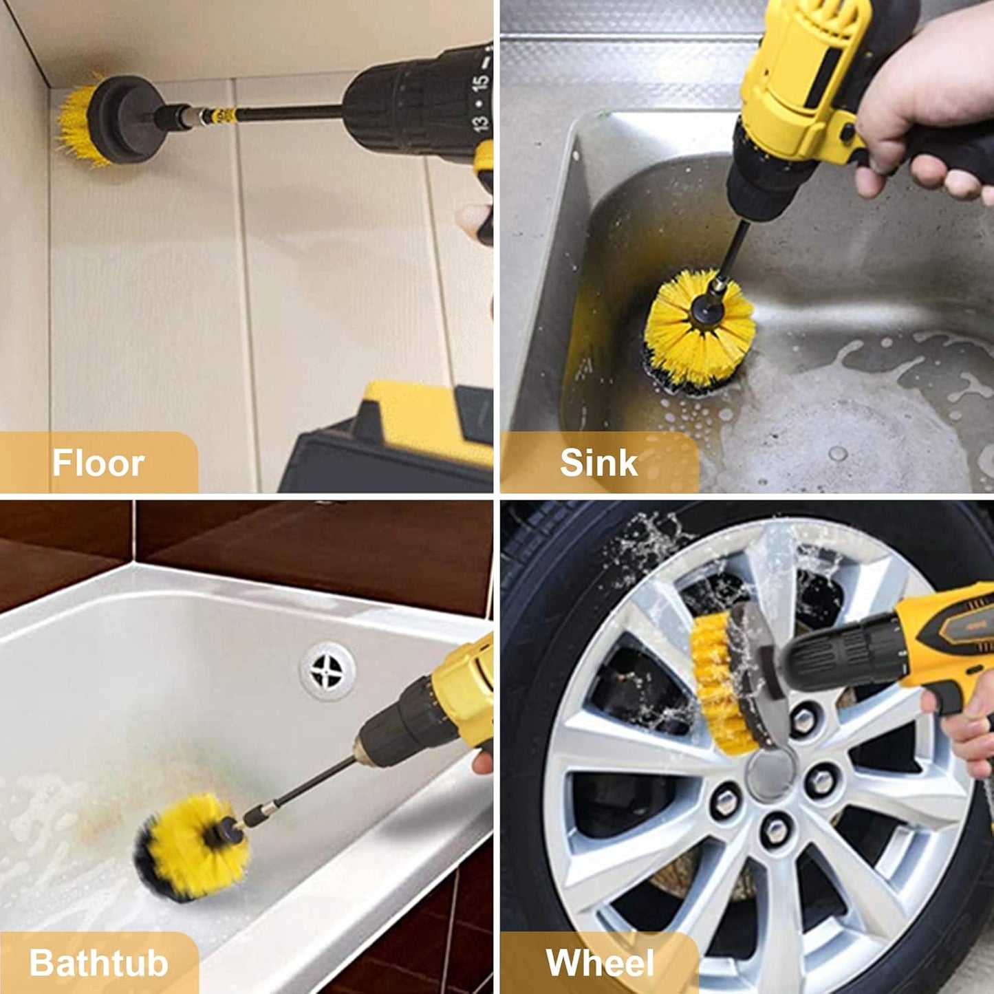 6 Pack Cleaning Brush Set with Extended Long Attachment - Medium Stiffness Bristles for Kitchen, Bathroom, Surface, Grout, Bathtub, Sink Cleaning
