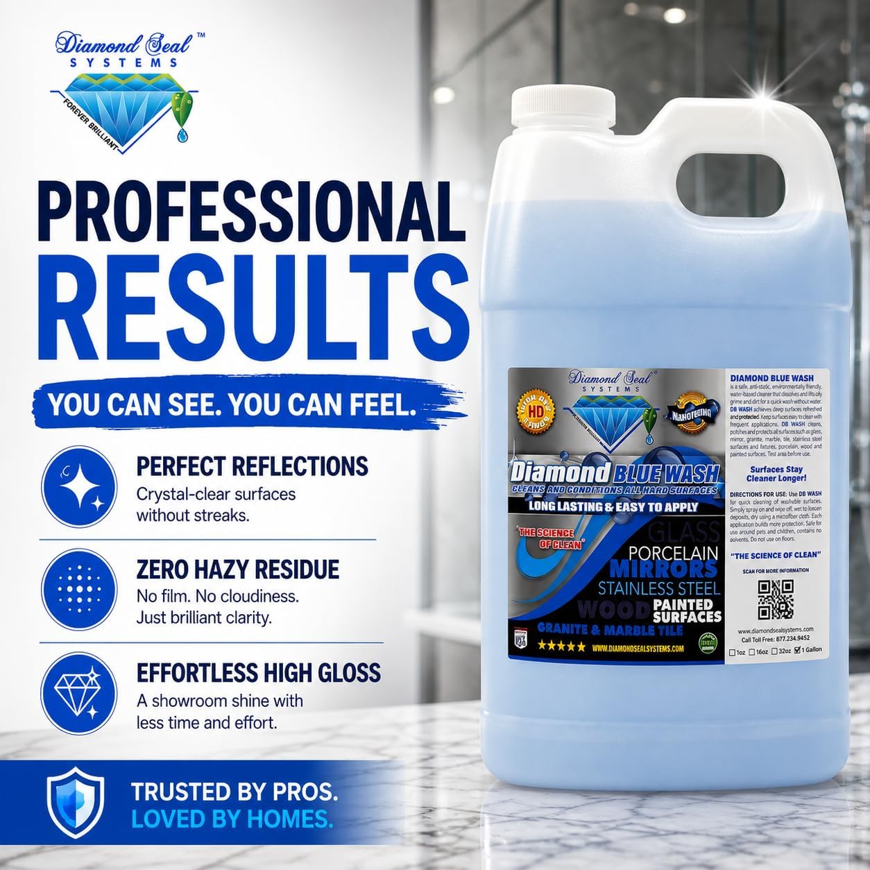 Made in the USA. Diamond Blue Repellent Wash Multi Surface. Cleans,Shine Best Cleaner for Glass, Granite, Countertops Wood & Stainless Steel. Direct from the Manufacturer 32oz Easy to use spray bottle