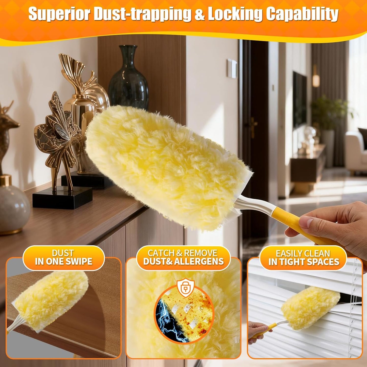 80 Count Duster Refills with 1 Short Handle & 3 ft Extendable Handle, Compatible with Swiffer Duster, 180° Disposable Microfiber Cleaning Dusters, Unscented