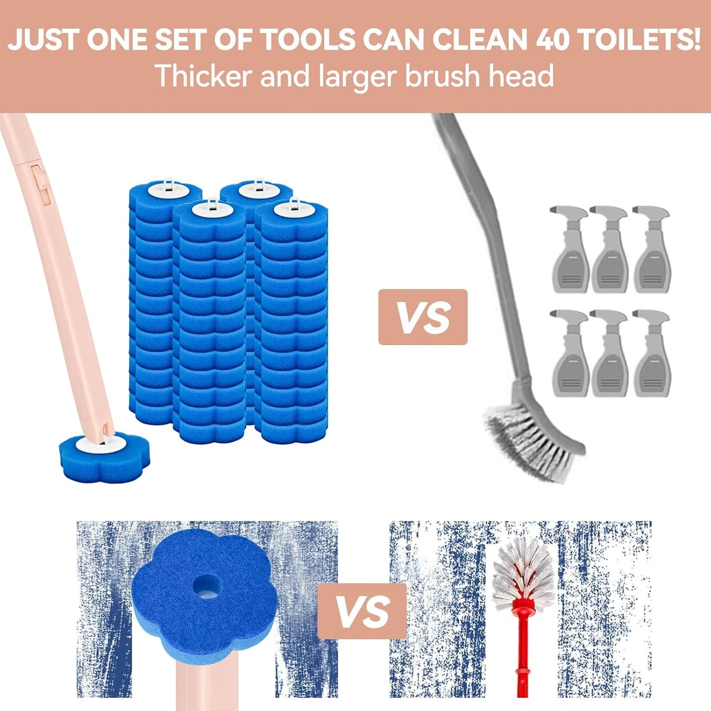 48 Count Disposable Toilet Brush Refill Pads, Disposable Toilet Bowl Wand Refills, Toilet Cleaning Refills, Toilet Scrubber Refills, Brush Head Replacement