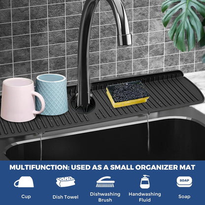 BFONS Silicone Faucet Handle Drip Catcher Drying Tray Mat Dish Soap Sponge Holder Accessories Gadgets for Kitchen Counter Bathroom Kitchen Sink Splash Guard -Grey