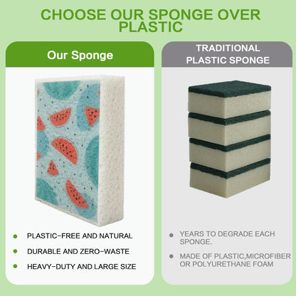 Cellulose Sponges, Large Size 4" x 6" x 1" - Heavy Duty Scrub Kitchen Sponge, Clean Tough Messes Without Scratching Kitchen Cleaning Pads, Pop Up Eco DIY (6 Pack), Green