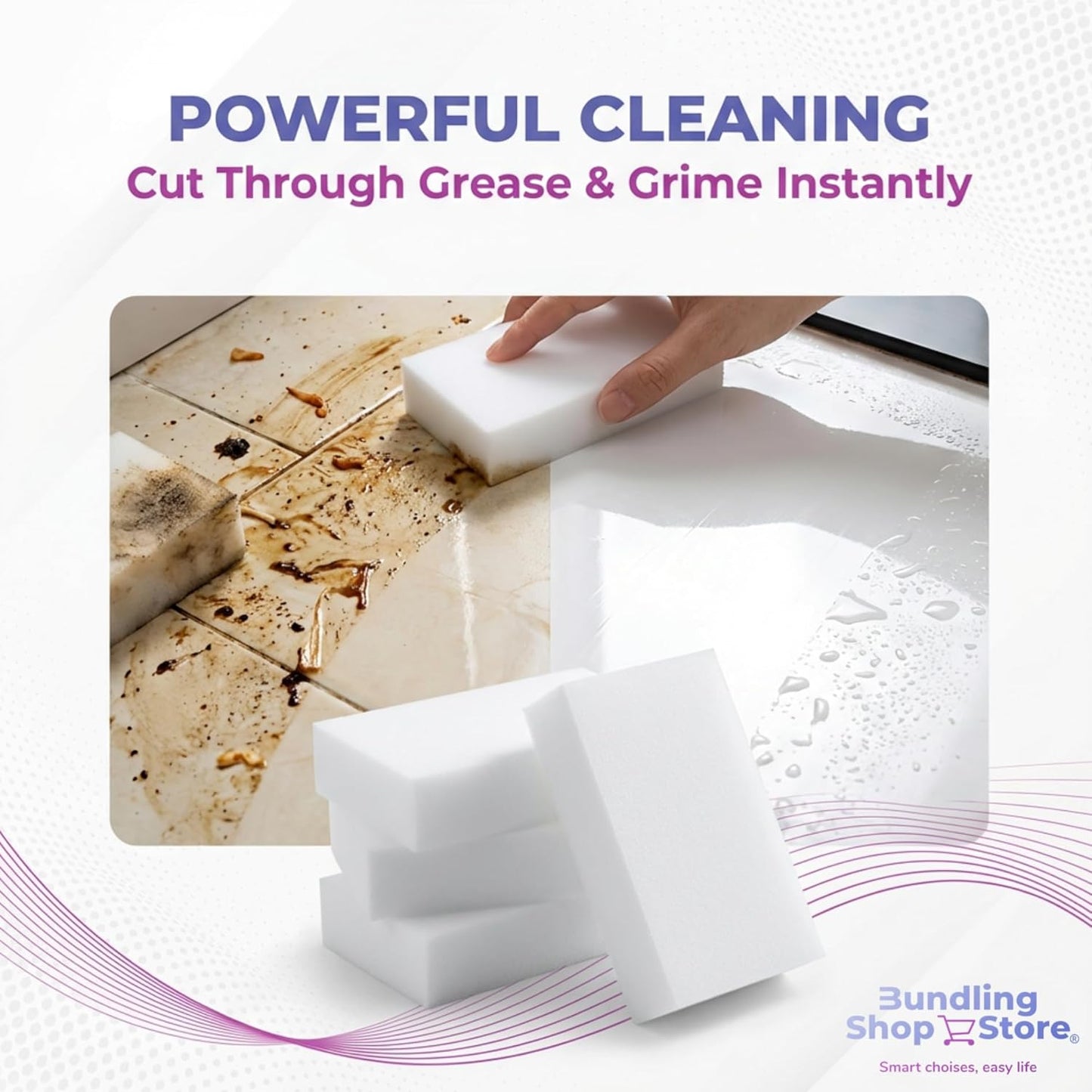 Melamine Sponge- Cleaning Pads 50 Count, High Density, Scratch Free Sponges (3.93in X 2.36in X 0.78in) for Kitchen, Bathroom, Tiles, Walls & Multi-Surface Cleaning