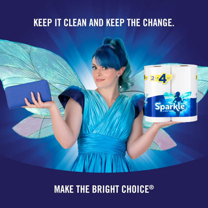 Sparkle Tear-A-Square Paper Towels, 2 Double Rolls (220 Sheets Total) - Strong 2-Ply Towels for Kitchen Cleanup and Everyday Messes