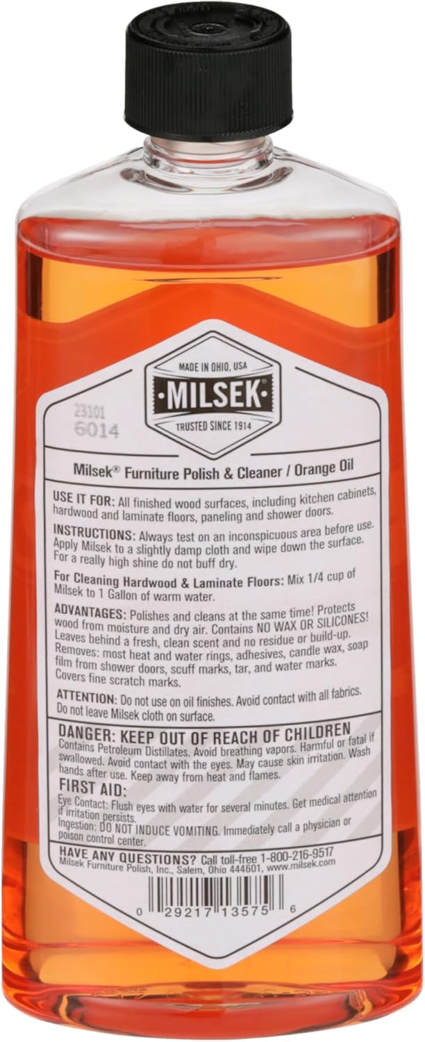Milsek Furniture Polish and Wood Cleaner with Orange Oil - Multipurpose Cleaning Supplies for Home and Household from Hardwood Floors to Kitchen Cabinets- 12 Fl Oz (Pack of 1)