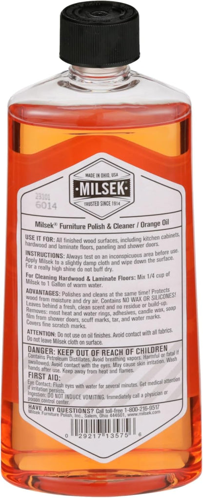 Milsek Furniture Polish and Wood Cleaner with Orange Oil - Multipurpose Cleaning Supplies for Home and Household from Hardwood Floors to Kitchen Cabinets- 12 Fl Oz (Pack of 1)