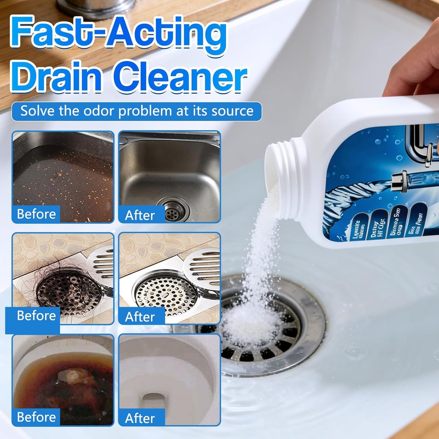 Strong Drain Cleaner for Kitchen, 2026 New Pipeline Dredging Agent, Fast Powerful Unclog Sink Drain Cleaner, Powerful Grease Dissolver for Bathroom, Pipe Cleaning Solution for Homeowner (1pcs)