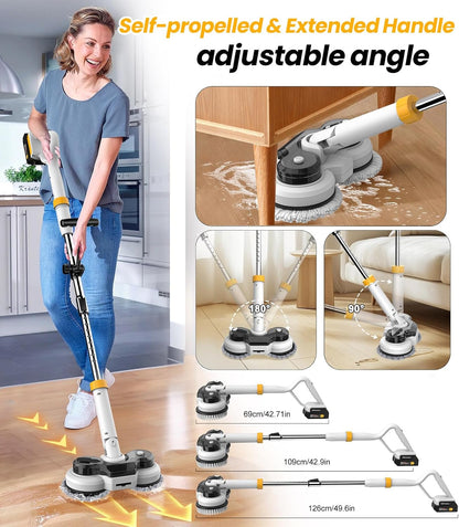 qimedo 800RPM Cordless Electric Mop, 6000mAh Battery Electric Power Scrubber & Mops for Floor Cleaning, Best Automatic Spin Mops with Smart Display,Rotating Mop with LED Light & Water Spray