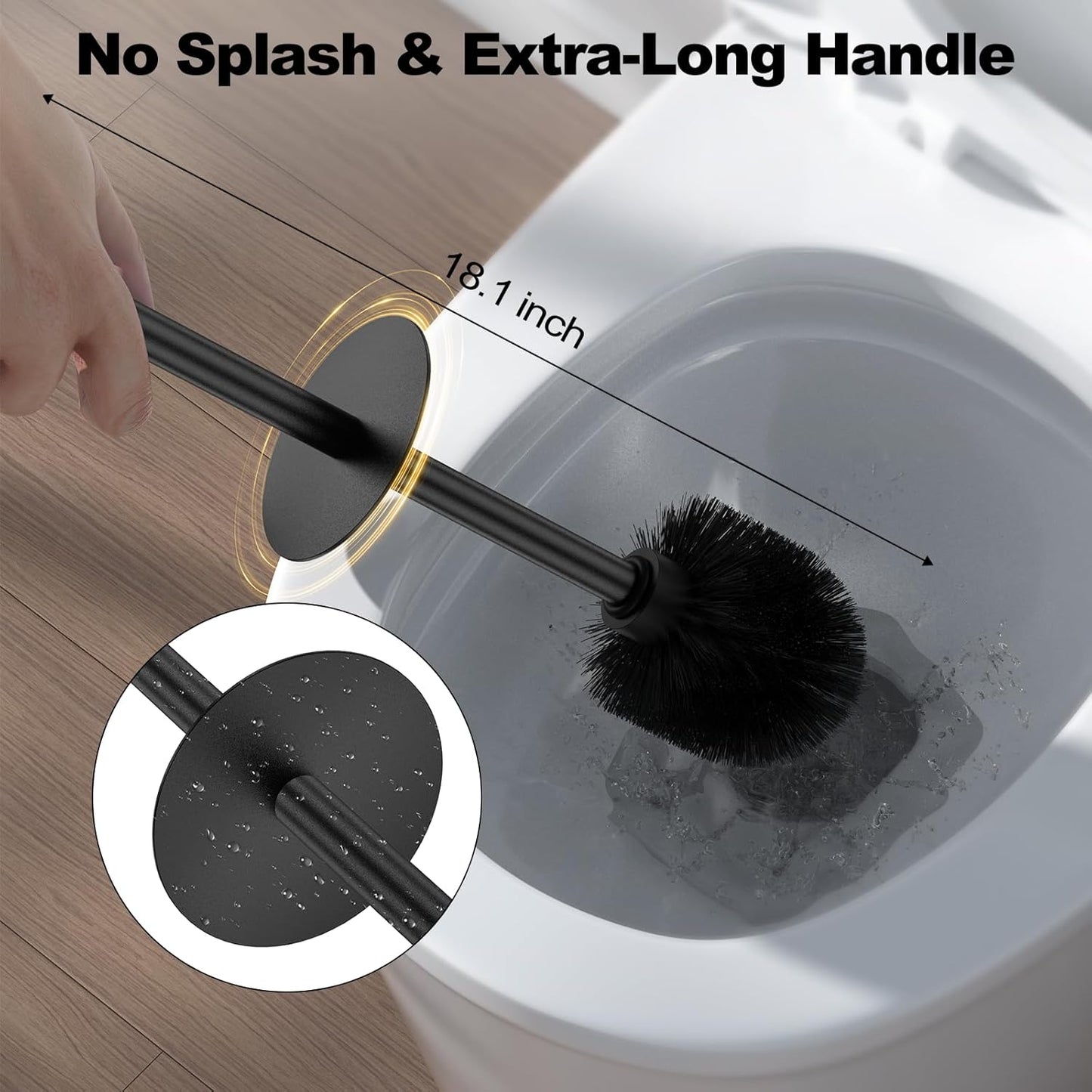 Bronze Toilet Brush and Holder Set，Stainless Steel Heavy Duty Toilet Bowl Brush，Extra Long Handled Modern Toilet Cleaner Brush, Removable Inner Bowl, and Splash Protection