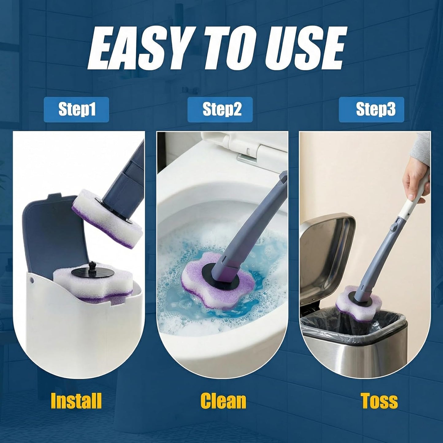 50PC Toilet Bowl Wand Refills, Replacement Heads for Bathroom Washroom Cleaning Pads, Disposable Toilet Brush Refills Compatible with Household Brushe Scrubber Cleaning Refill Lavender Breeze Purple