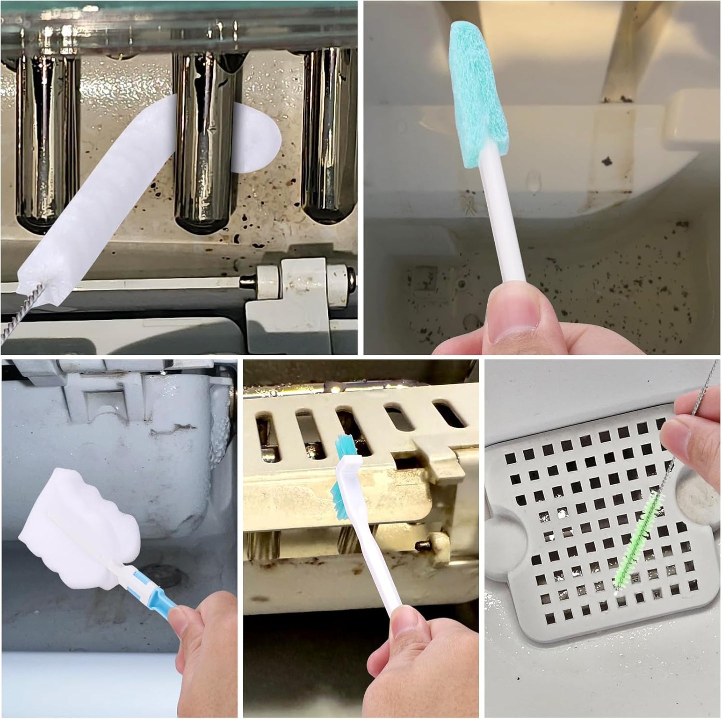 Palksky Ice Maker Cleaning Brush Set, Ice Machine Cleaning Tools - 2Pcs Drain Pipe Brush Nylon Bristles with 8Pcs Crevice Cleaning Brush