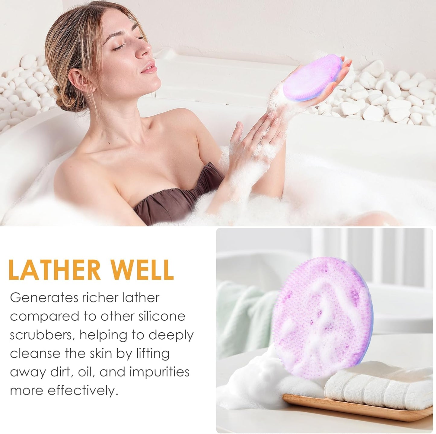 INNERNEED Food-Grade Soft Silicone Body Scrubber Shower Brush Handheld Cleansing Skin Brush, Gentle Exfoliating and Lather Well (Black)
