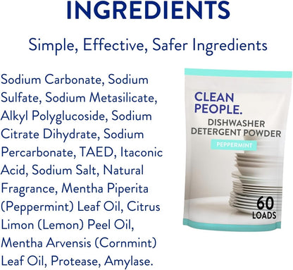 The Clean People Dishwasher Detergent Powder | Cuts Grease and Rinses Sparkling Clean | Residue-Free (30 Ounce, Lemon Verbena)