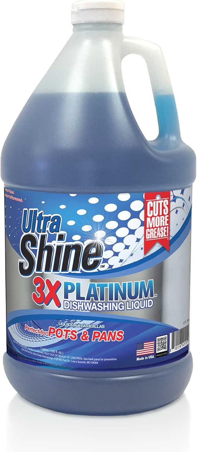Ultra Shine 3X Platinum Bulk Dishwashing Liquid, Powerful Grease Remover, 5-Gallon - Concentrated Dish Cleaner Soap for Commercial Kitchens, Restaurants & Home Cleaning, Gentle on Hands & Skin