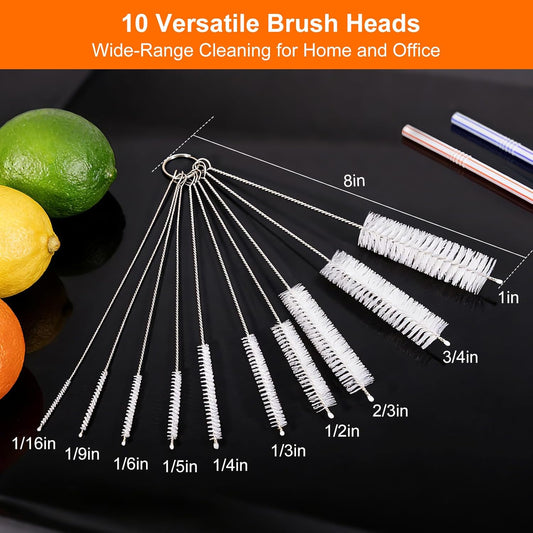 8 Inch Extra Long Straw Cleaner Brush Set, 10 Pack Reusable Straw Cleaning Brushes for Tumbler, Metal Straws，Bottle Drinking Straws，Computer Keyboard, Desktop Cleaning