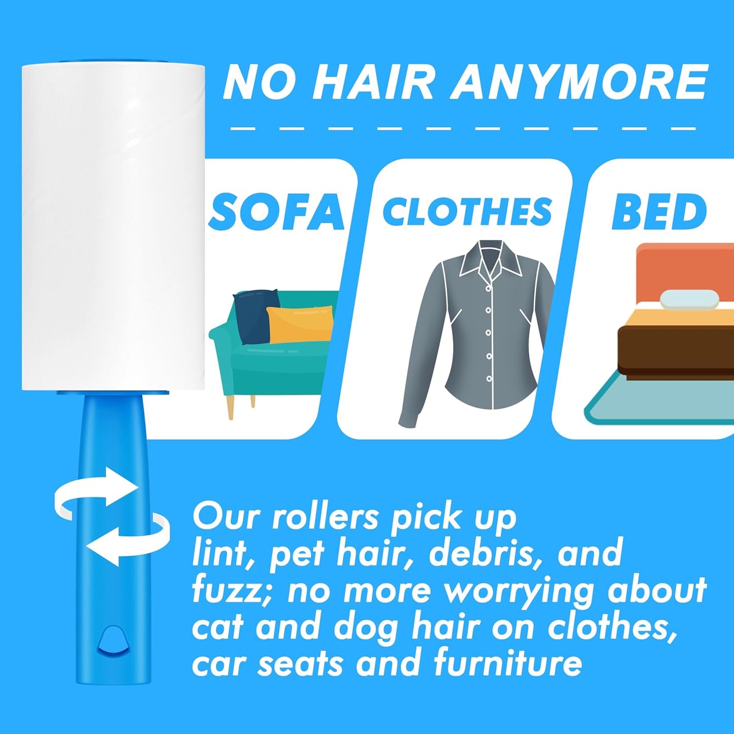 Large Lint Rollers for Carpet, 9.45'' Sticky Rollers for Floor with 360 Sheets, Extendable Long Handle Sticky Mop for Cleaning Couch, Curtains, Cars, Clothing, and Pet Hair