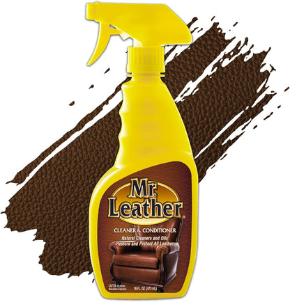 MR. LEATHER Cleaner and Conditioner (8 oz) - Restores & Protects All Leather with Natural Oils - Hydrating and Water-Repelling Cream for Couches, Car Interior, Shoes, and Bags