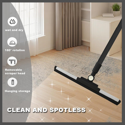 Squeegee Broom for Floor Shower Squeegee with Long Handle Rubber Wiper for Bathroom Tile Shower Glass Car Window Deck Patio Cleaning (Black)