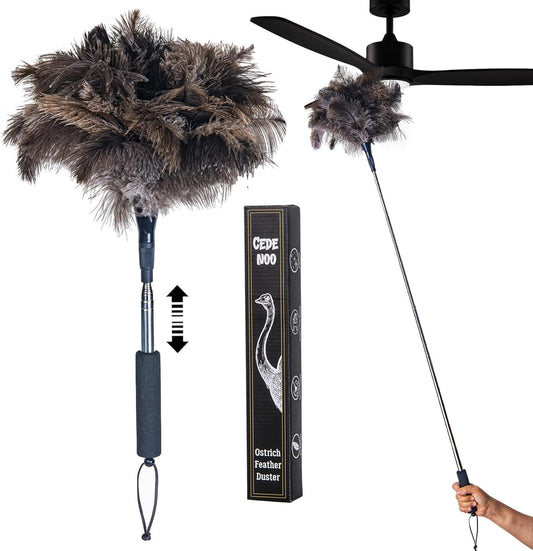 Extendable Ostrich Feather Duster, Natural Ostrich Feathers Long Handle Duster for Cleaning, 47” Soft & Fluffy Feather Duster for High Ceilings, Fans, Walls, Furniture, Home Dusting