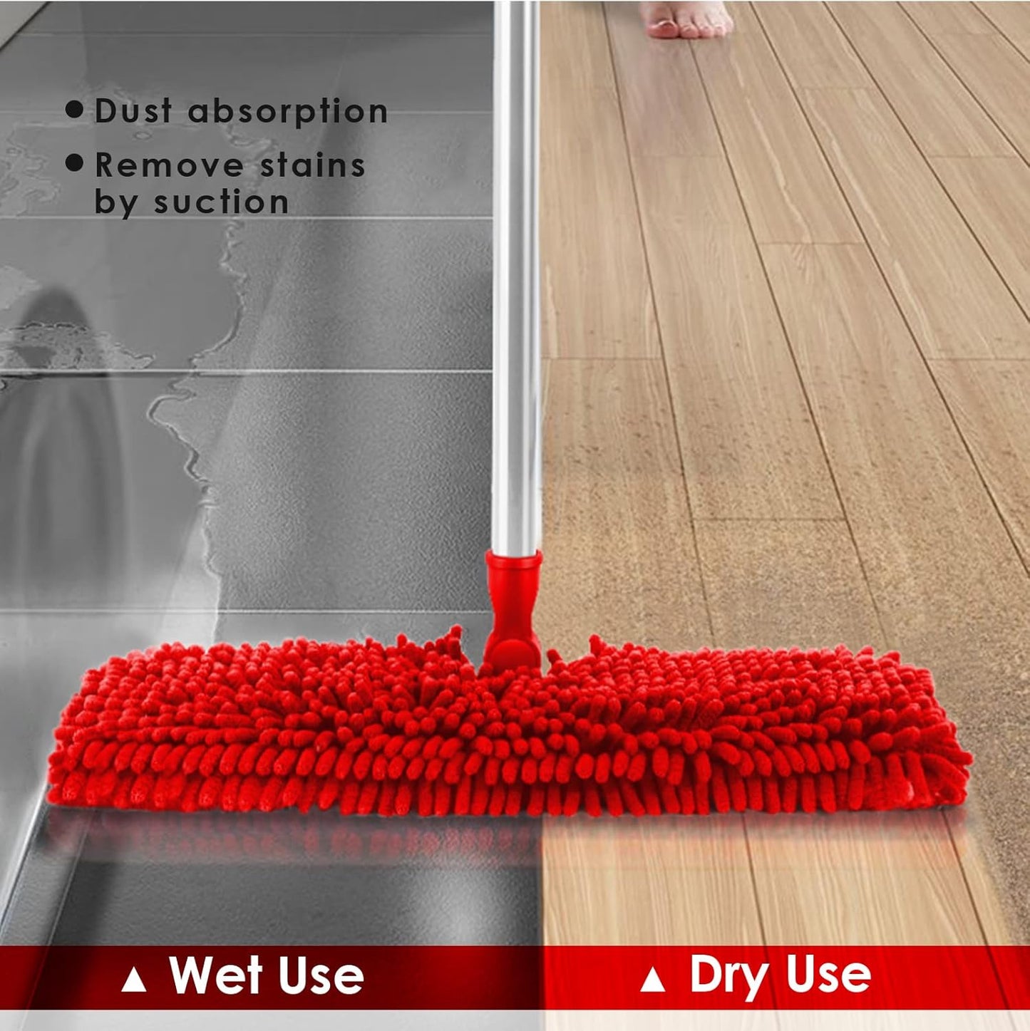 MASTERTOP Microfibre Flat Mop, Extended Wet Dry Large Floor Mop with 5 Reusable Pads & Telescopic Handle, Dust Mops for Laminate Wooden Hard Floor Vinyl Tile Floors Cleaning - Send 1 Cleaning Scraper