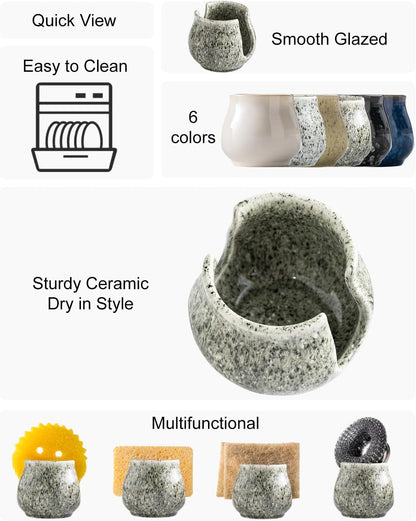Zoeeker Sponge Holder for Kitchen Sink, Ceramic Dish Sponge Dish Rack Scrubby Caddy Kitchen Organizer Cute Sink Caddy Organizer, Farmhouse Decor, Speckled Glaze