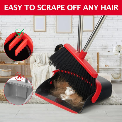 Broom and Dustpan Set, Long Handle Lightweight Dustpans with Broom Combo for Home, Indoor&Outdoor Sweeping for Home Room Kitchen Office Lobby (Charcoal)