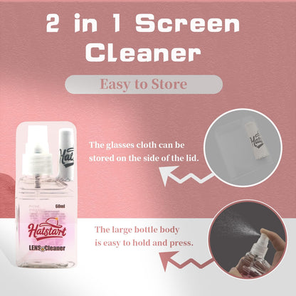 2-Pack Eye Glasses Cleaner Spray, Travel-Sized Screen Cleaning Kit with Touchscreen Mist for iPhone, Sunglasses, Computer, Laptop Screens, Phone Electronics with Eyeglass Cloth and Case Lid - Hatstart