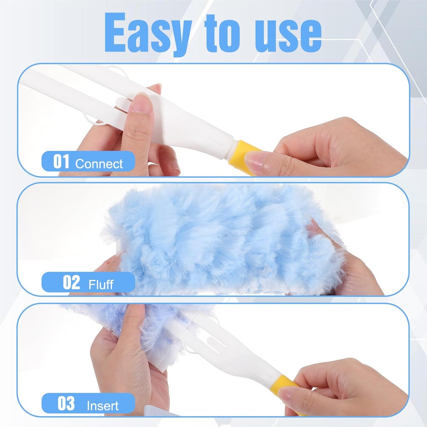 50 Count 360 Heavy Duty Disposable Duster Refills Compatible with Swiffer Multi Surface Feather Dusters Kit with 1 Short Handle and 1 Extenda Handle for Home Cleaning