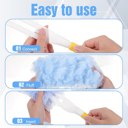 50 Count 360 Heavy Duty Disposable Duster Refills Compatible with Swiffer Multi Surface Feather Dusters Kit with 1 Short Handle and 1 Extenda Handle for Home Cleaning